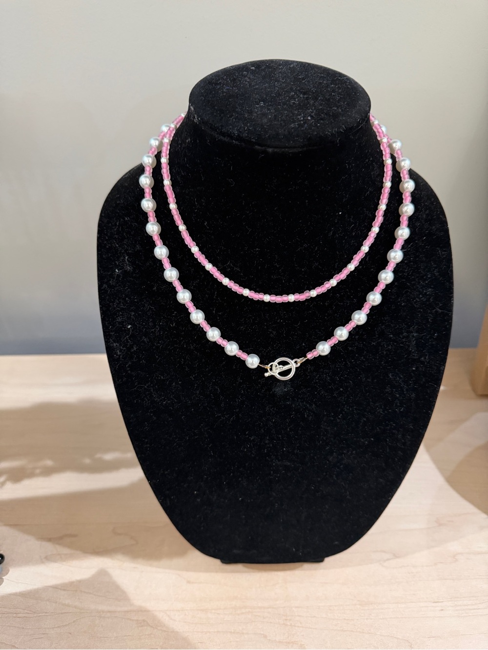 Pink Beaded Pearl Layered Necklace